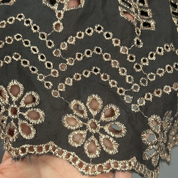 Ruby Yaya Grey Gold Eyelet Stitch Cold Sleeveless Layered Mini Dress size S - Picture 5 of 14